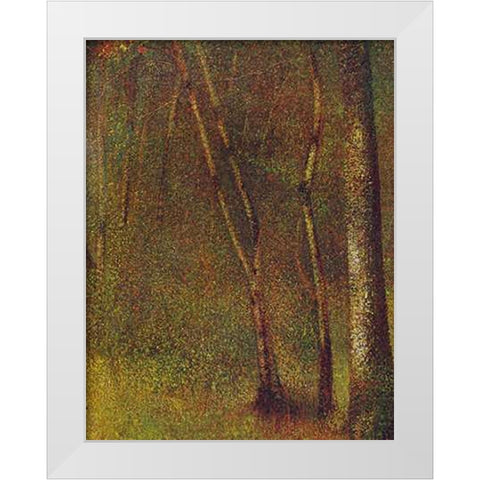 In The Woods At Pontaubert White Modern Wood Framed Art Print by Seurat, Georges