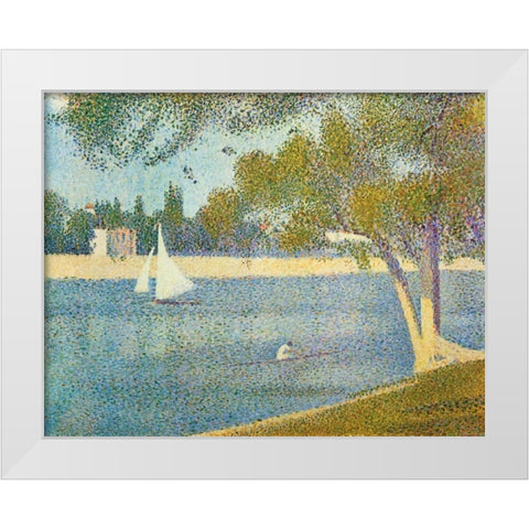 The Seine At La Grande Jatte In The Spring White Modern Wood Framed Art Print by Seurat, Georges
