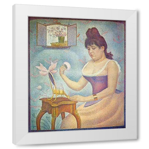 Young Woman Powdering Herself White Modern Wood Framed Art Print by Seurat, Georges