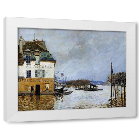 Flood At Port Marly White Modern Wood Framed Art Print by Sisley, Alfred