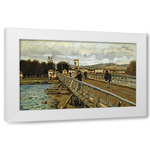Footbridge At Argenteuil White Modern Wood Framed Art Print by Sisley, Alfred