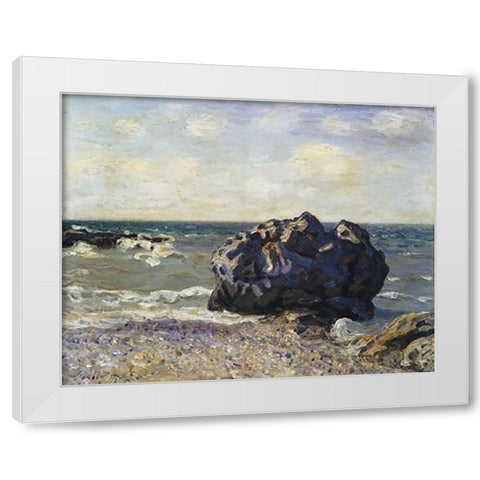 Langland Bay Storrs Rock Morning White Modern Wood Framed Art Print by Sisley, Alfred