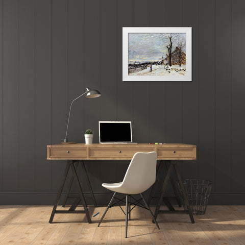 Snowy Weather At Veneux Nadon White Modern Wood Framed Art Print by Sisley, Alfred