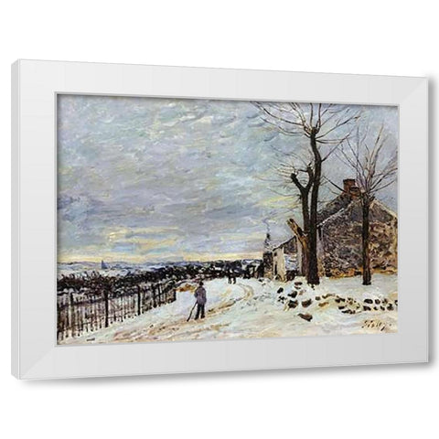 Snowy Weather At Veneux Nadon White Modern Wood Framed Art Print by Sisley, Alfred