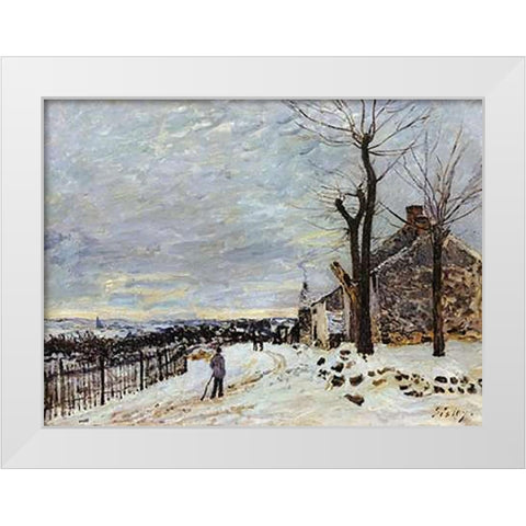 Snowy Weather At Veneux Nadon White Modern Wood Framed Art Print by Sisley, Alfred