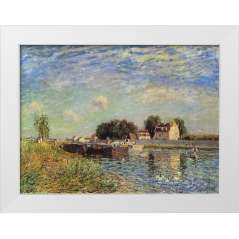 Le canal du Loing a Saint-Mammes White Modern Wood Framed Art Print by Sisley, Alfred