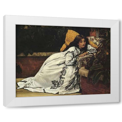 Girl In Armchair The Convalescent White Modern Wood Framed Art Print by Tissot, James