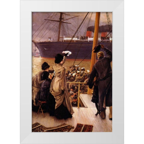 Goodbye On The Mersey White Modern Wood Framed Art Print by Tissot, James Jacques