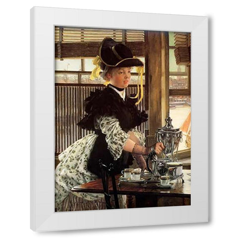Tea Time White Modern Wood Framed Art Print by Tissot, James