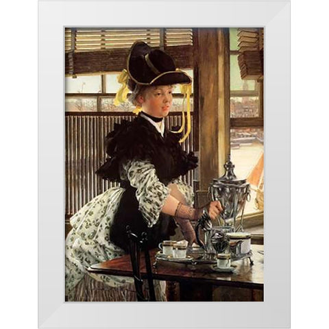 Tea Time White Modern Wood Framed Art Print by Tissot, James