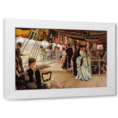 The Ball On Shipboard White Modern Wood Framed Art Print by Tissot, James Jacques