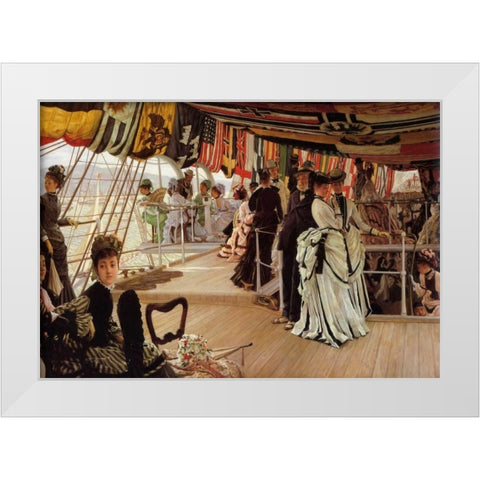 The Ball On Shipboard White Modern Wood Framed Art Print by Tissot, James Jacques