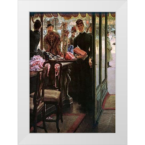 The Shop Girl White Modern Wood Framed Art Print by Tissot, James