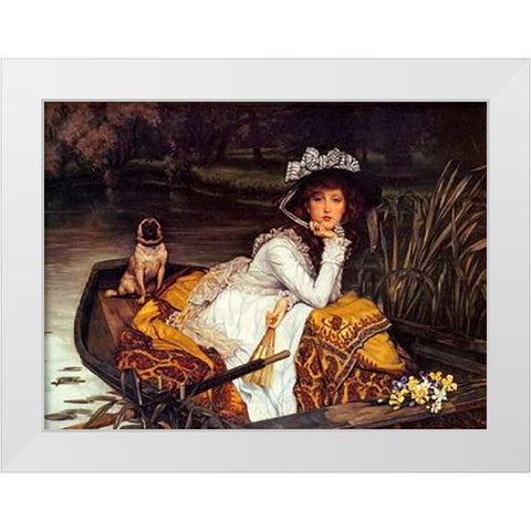 Young Lady In Boat White Modern Wood Framed Art Print by Tissot, James