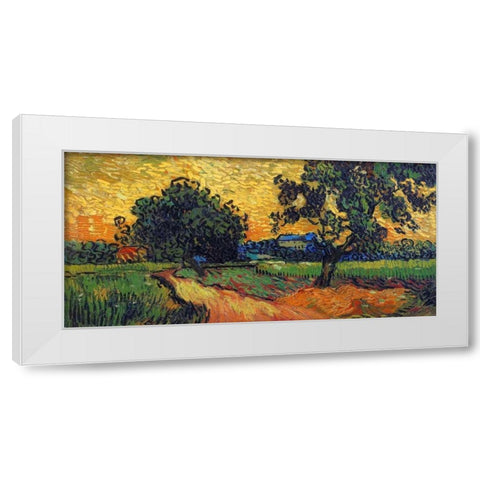 Landscape At Twilight White Modern Wood Framed Art Print by Van Gogh, Vincent