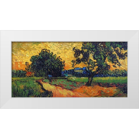 Landscape At Twilight White Modern Wood Framed Art Print by Van Gogh, Vincent