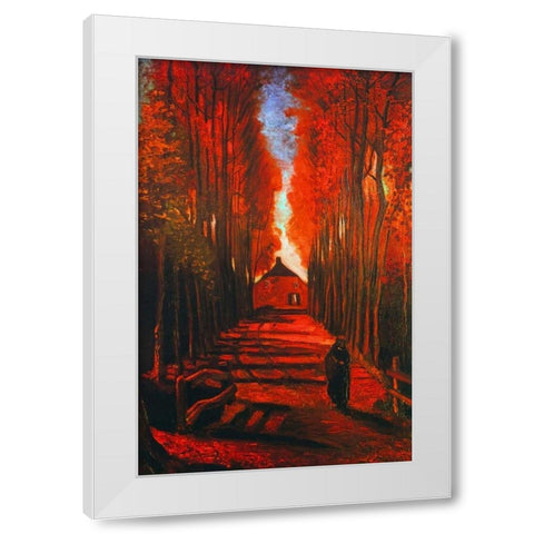 Lane Autumn White Modern Wood Framed Art Print by Van Gogh, Vincent