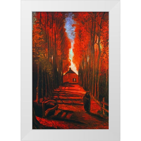 Lane Autumn White Modern Wood Framed Art Print by Van Gogh, Vincent