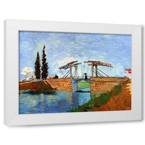 Lanlois Bridge Arles White Modern Wood Framed Art Print by Van Gogh, Vincent