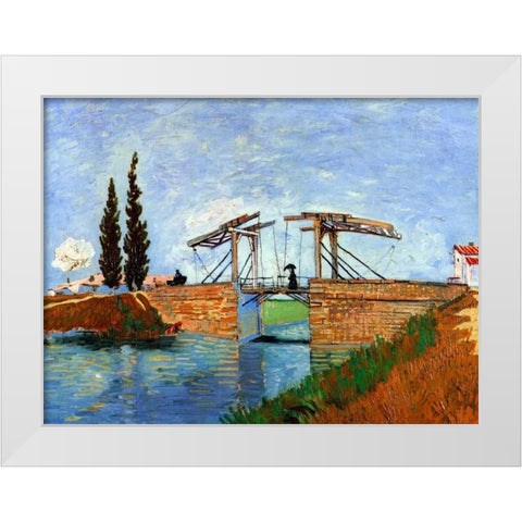 Lanlois Bridge Arles White Modern Wood Framed Art Print by Van Gogh, Vincent