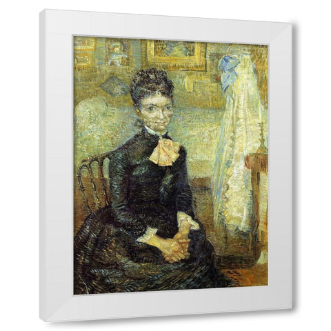 Mother By Cradle White Modern Wood Framed Art Print by Van Gogh, Vincent