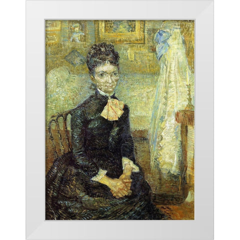 Mother By Cradle White Modern Wood Framed Art Print by Van Gogh, Vincent