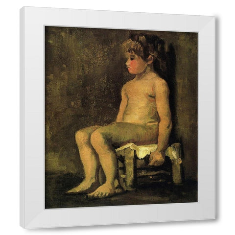 Nude Study Of A Little Girl Seated 1886 White Modern Wood Framed Art Print by Van Gogh, Vincent