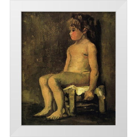Nude Study Of A Little Girl Seated 1886 White Modern Wood Framed Art Print by Van Gogh, Vincent