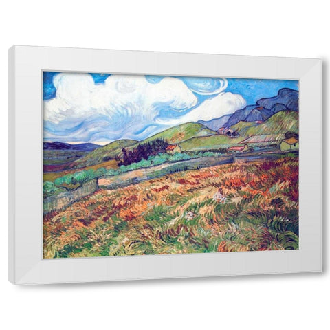 Oat Field With Mountains White Modern Wood Framed Art Print by Van Gogh, Vincent