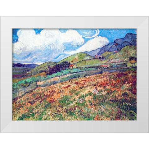 Oat Field With Mountains White Modern Wood Framed Art Print by Van Gogh, Vincent
