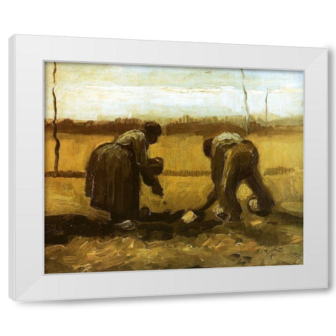 Peasants Planting Potatoes White Modern Wood Framed Art Print by Van Gogh, Vincent