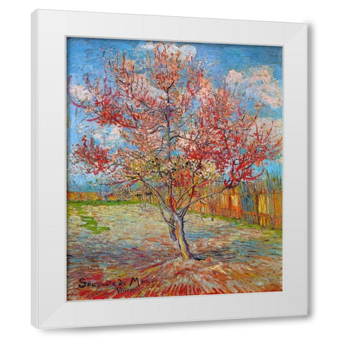 Pink Peach Tree In Blossom White Modern Wood Framed Art Print by Van Gogh, Vincent