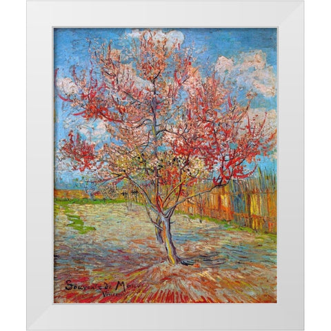 Pink Peach Tree In Blossom White Modern Wood Framed Art Print by Van Gogh, Vincent