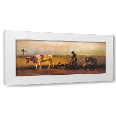 Potato Planting White Modern Wood Framed Art Print by Van Gogh, Vincent