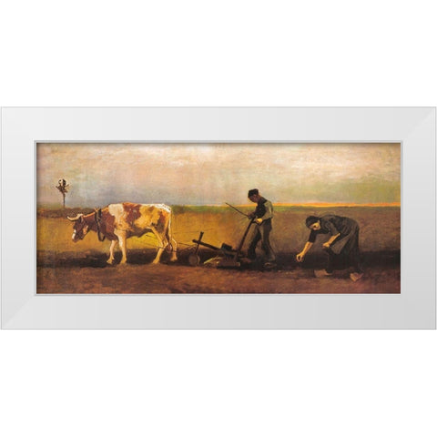 Potato Planting White Modern Wood Framed Art Print by Van Gogh, Vincent