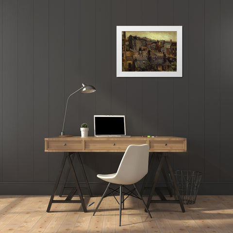 Roofs In Paris White Modern Wood Framed Art Print by Van Gogh, Vincent