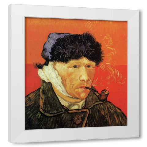 Self Portrait Ear And Pipe White Modern Wood Framed Art Print by Van Gogh, Vincent