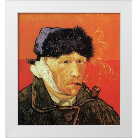 Self Portrait Ear And Pipe White Modern Wood Framed Art Print by Van Gogh, Vincent