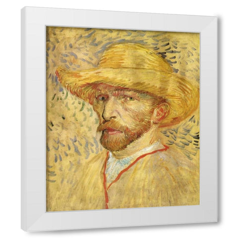 Self Portrait Straw Hat White Modern Wood Framed Art Print by Van Gogh, Vincent