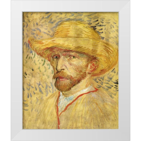 Self Portrait Straw Hat White Modern Wood Framed Art Print by Van Gogh, Vincent