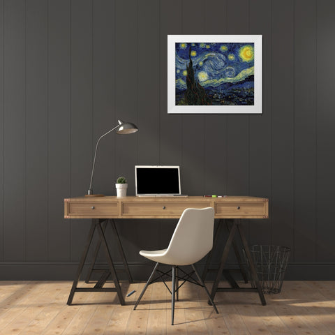 Starry Night White Modern Wood Framed Art Print by Van Gogh, Vincent