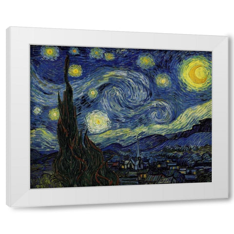 Starry Night White Modern Wood Framed Art Print by Van Gogh, Vincent