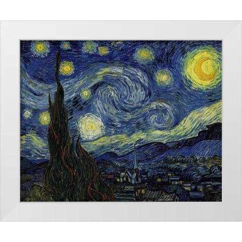 Starry Night White Modern Wood Framed Art Print by Van Gogh, Vincent