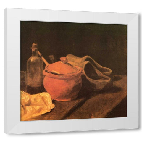Still Life Earthenware Bottle And Clogs White Modern Wood Framed Art Print by Van Gogh, Vincent