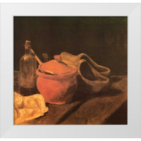 Still Life Earthenware Bottle And Clogs White Modern Wood Framed Art Print by Van Gogh, Vincent