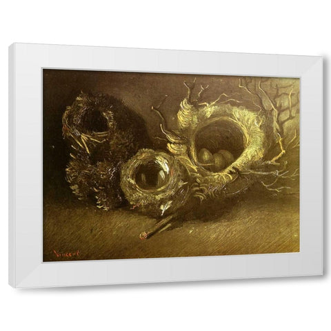 Still Life With Three Birds Nests White Modern Wood Framed Art Print by Van Gogh, Vincent