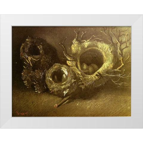 Still Life With Three Birds Nests White Modern Wood Framed Art Print by Van Gogh, Vincent
