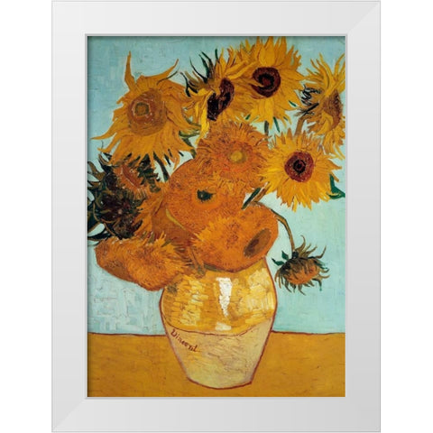 Sunflowers 1888 - 3 White Modern Wood Framed Art Print by Van Gogh, Vincent