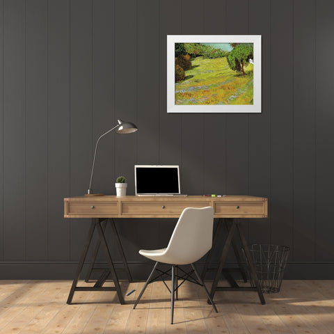 Sunny Lawn In Public Park White Modern Wood Framed Art Print by Van Gogh, Vincent