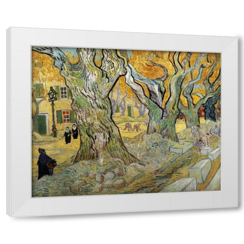 The Road Menders White Modern Wood Framed Art Print by Van Gogh, Vincent
